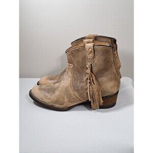 VERY VOLATILE Los Angeles Distressed Leather Zip Fringe Ankle Western Boots 7.5